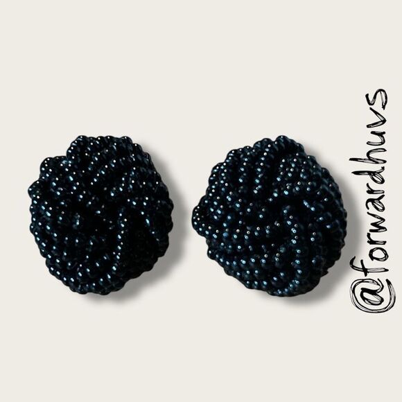 Bundle Sale 3 for $15 | Vintage Black Beaded Clip-On Earrings – 3/4” - Picture 1 of 6